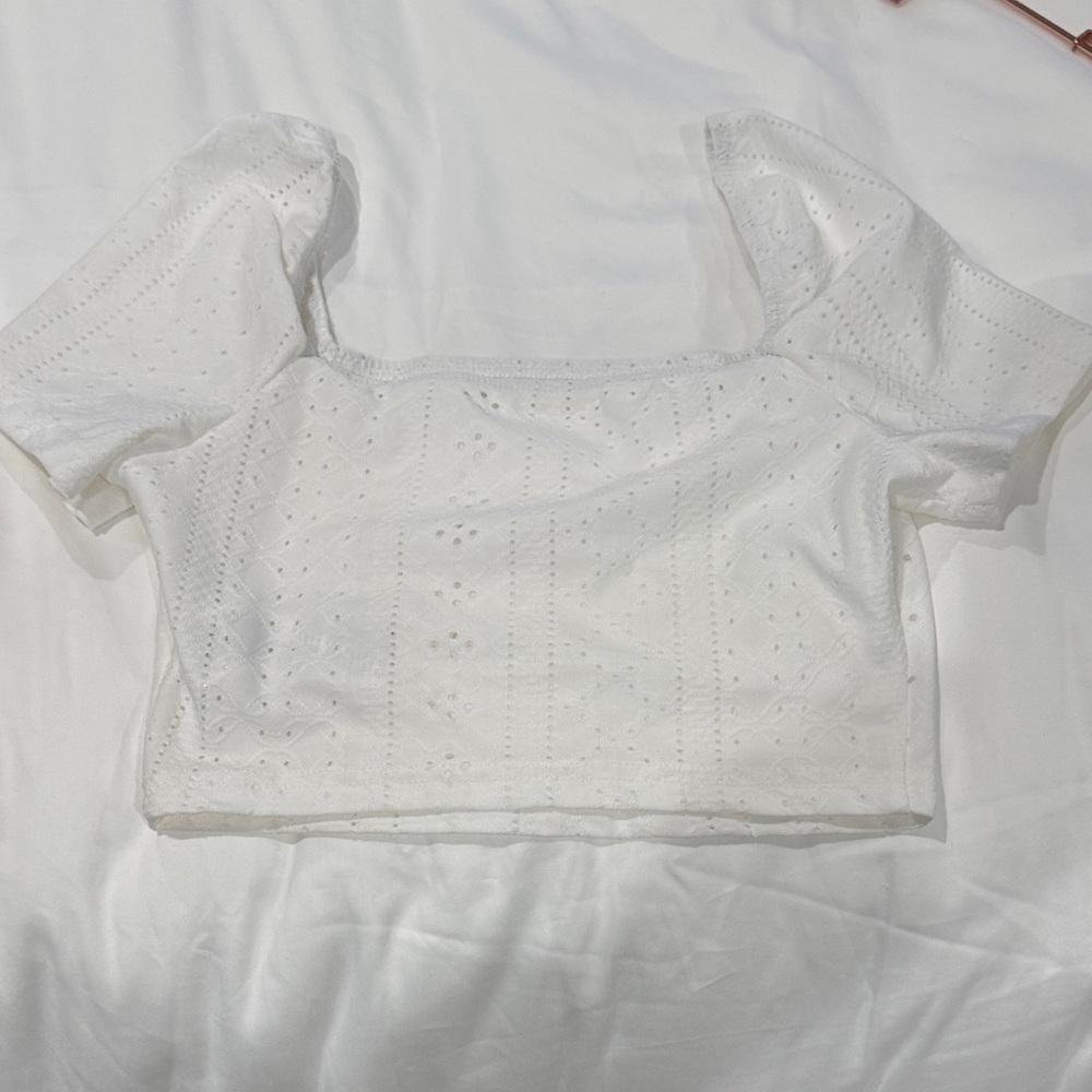 White Eyelet Square-Neck Crop Top - Women